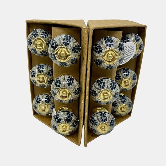 Unbranded Other - Gray & Gold Black Hand Painted Ceramic Cupboard Cabinet Drawer Pulls 12 Knobs
